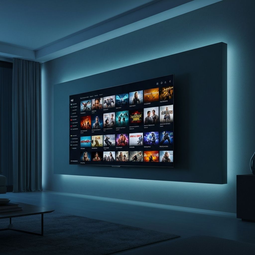 Smart TV com serviço de IPTV exibindo canais em HD